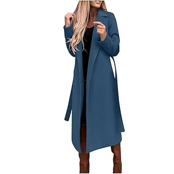 Amazon.com: JOAU Women's Wool Coat Notched Collar Open Front